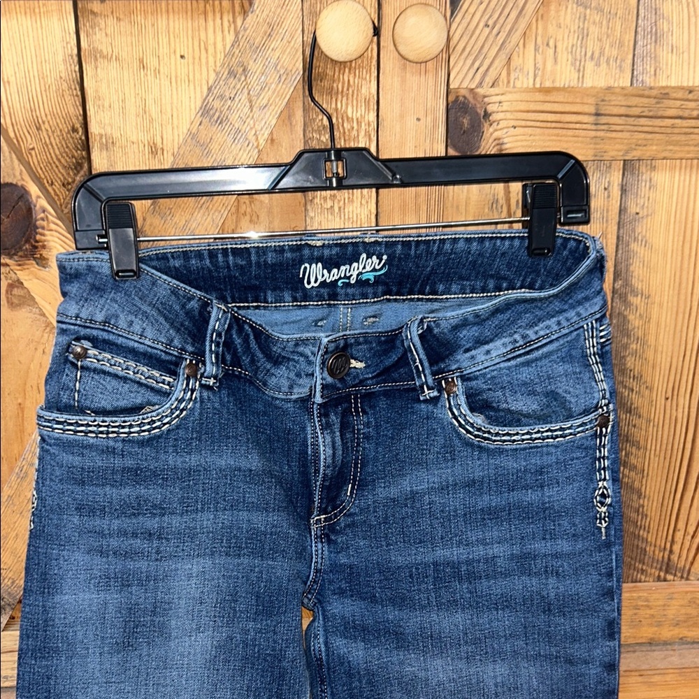WRANGLER RETRO WOMENS DARK WASH SADIE LOW RISE FLARE/BOOT CUT JEANS NWOT - Picture 6 of 11